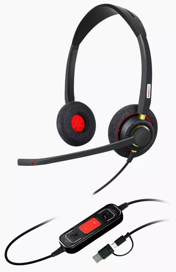 VoiceXpert VXH-500D — Проводная USB-гарнитура (USB-A / USB-C, регулировка громкости, Mute, 2 динамика), аналог Plantronics Blackwire 3220